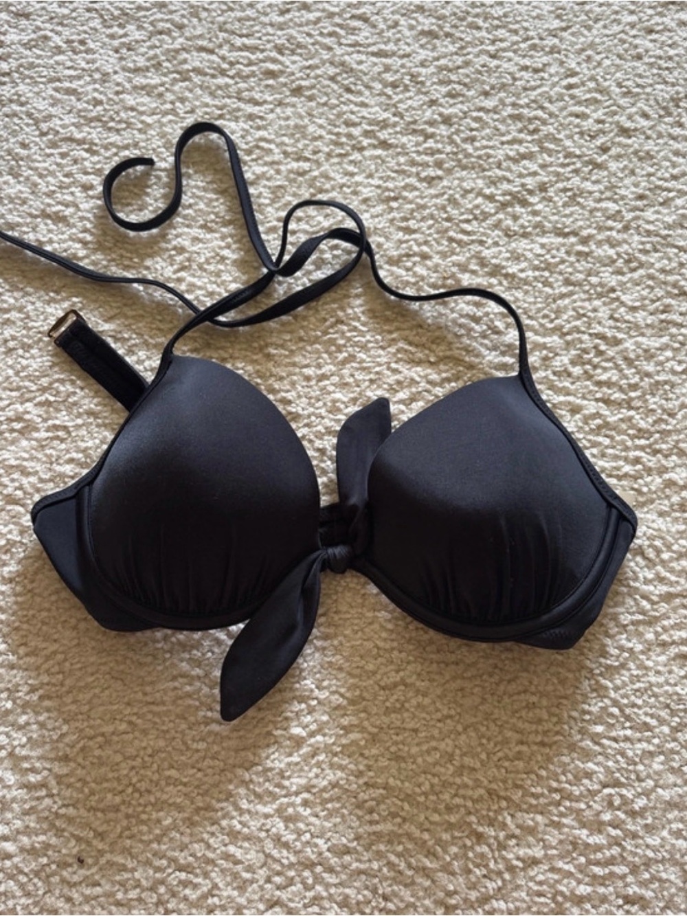 Shade & Shore Black Tie-Front Bandeau Push-Up Bra
